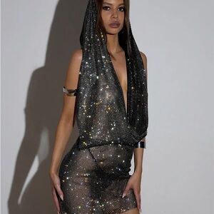 Sparkling Black Hooded Dress